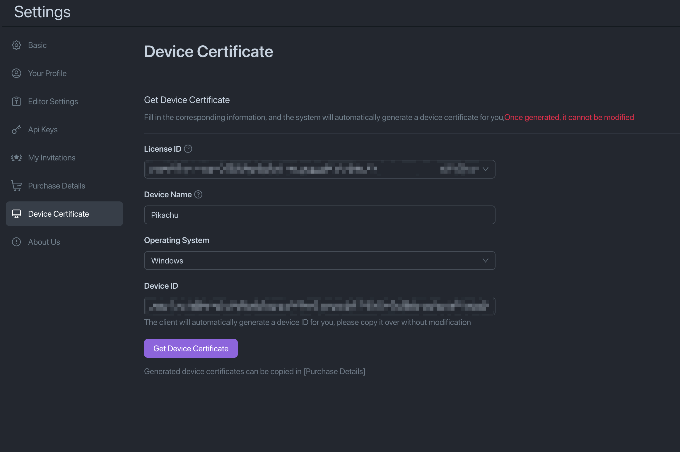 Get Device Certificate